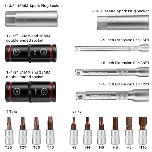20Pcs 1/4 3/8 1/2-inch Drive Click Torque Wrench Set for Car Moto - size: 260In.Lb,45Ft.Lb,170fFt.Lb