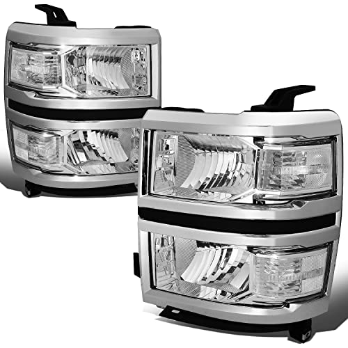 Auto Dynasty Halogen Headlights Assembly for 2014 2015 Chevy Silverado 1500 - color: Chrome Housing Clear Corner