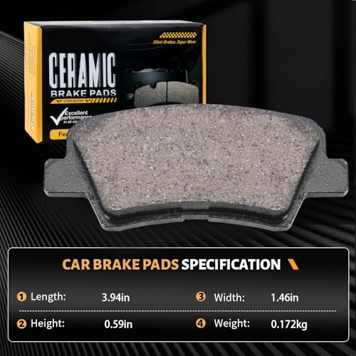 D1544 Rear Ceramic Brake Pads Kit Fit For Hyundai Accent 2012-2017, For Elantra 2011-2016, For Veloster 2012-2015, For Sonata 2015, For Kia Rio 2012-2017, For Cadenza 2014-2016 - style: HZ1544
