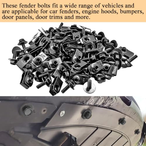 100PCS M6-1.0 Body Bolts & U Nuts Kits for Engine Cover Bumper Fender Liner, Metal Rust-Resistant Automotive Body Screws Clips (50 Sets), Black - color: Black