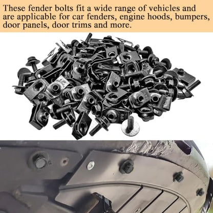 100PCS M6-1.0 Body Bolts & U Nuts Kits for Engine Cover Bumper Fender Liner, Metal Rust-Resistant Automotive Body Screws Clips (50 Sets), Black - color: Black