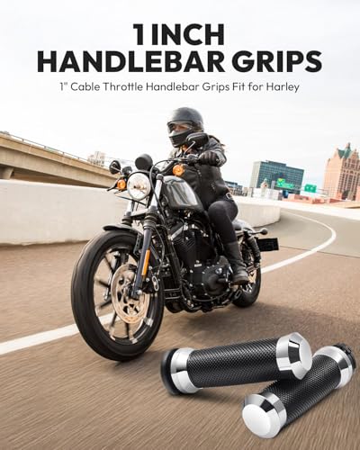 1inch Hand Grips, Cable Throttle Control Handlebar Grips Fit for Harley-Davidson ’96-’07 Touring, ’08-’13 XR, ’96-’17 Dyna (Except FXDLS), ’02-’17 VRSC, ’96-Later XL - color: Chrome