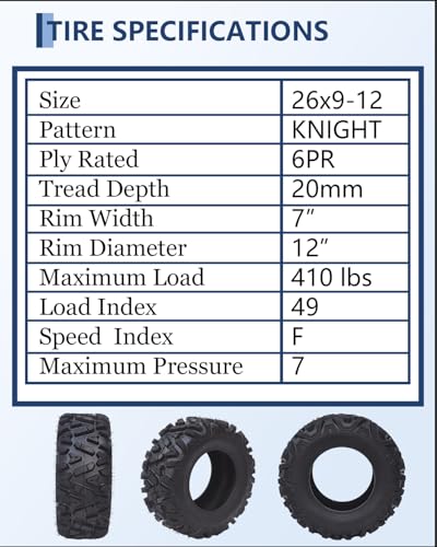 Garvee 26x9-12 Atv Tires - All Terrain, Utv Off-Road, Set of 2, Tubeless - size: 26x9-12, style: Pattern A