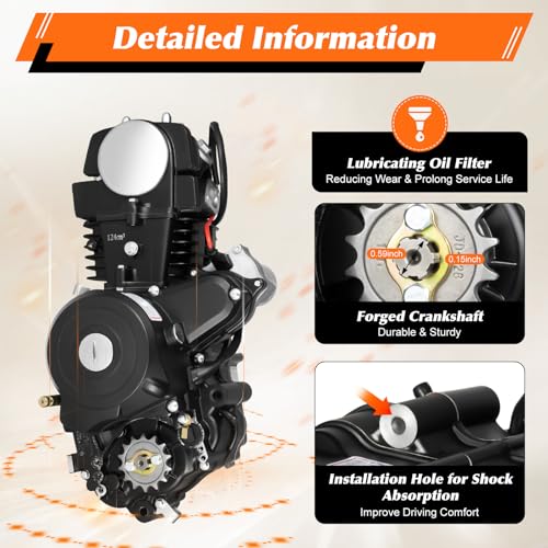 125CC 4-Stroke Engine Motor, 7.64HP 3-Speed Go Kart Engine for Motorcycles, Atvs, Go-Karts, Tricycles, Air Cooling System, Kick Start, Electric Start Engine