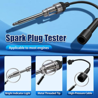 Upgraded Compression Tester & Spark Plug Tester Kit, 0-300 PSI Gauge for Gasoline/Diesel Engines, with Adapters, Hoses & Sturdy Case for Automotive Use