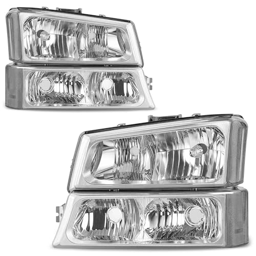 AUTOSAVER88 Headlight Assembly Kit Compatible with Chevy Silverado 03-06 - color: Clear Lens Chrome Housing Clear Reflector