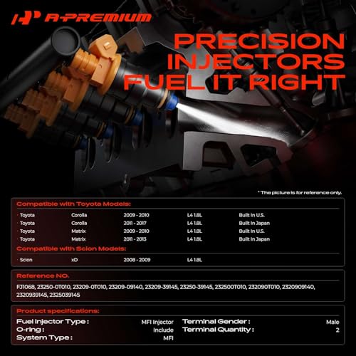 A-Premium 12 Holes Fuel Injectors 23250-0T020 1.8L