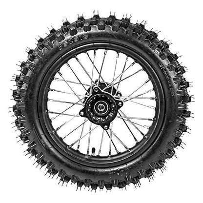 TDPRO Front 60/100-14 and Rear 80/100-12 Wheel Disc Brake Tires Rim With 12mm Bearing for Pit Dirt Bike - size: Front+Rear