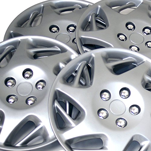 WC3-15-2007j-S - Pack of 4 Hubcaps - 15-Inches | Silver | Style 007B Style Snap-On (Pop-On) Type Metallic Silver Wheel Covers Hub-caps - size: 15-Inches | Silver | Style 007B