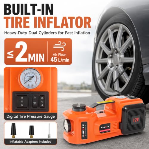 E-HEELP Electric Car Jack Kit 5 Ton 12V with Impact Wrench, 6.1-17.7 in