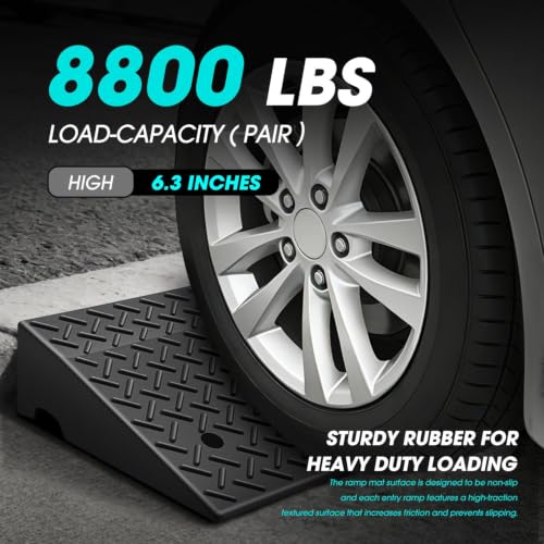DNA Motoring 2pcs 6.3" Rise Rubber Curb Ramp Heavy Duty Loading Driveway Ramp Threshold Ramp 39 in L x 19.5 in W x 6.3 in H for Loading Dock, Warehouse, Motorcycles, Cars, TOOLS-00652X2 - style: 6.3" 2pc