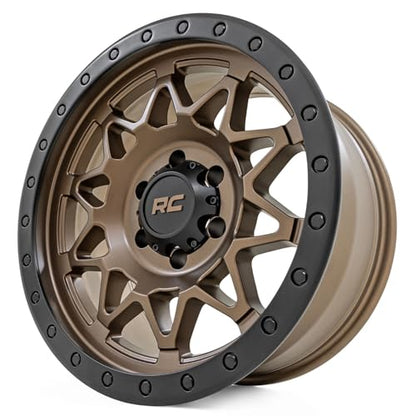 Rough Country 78 Series Aluminum Wheel - 18x9, 6x5.5 Bolt Pattern, +0mm Offset, Simulated Beadlock Design Bronze Wheel with Black Lip