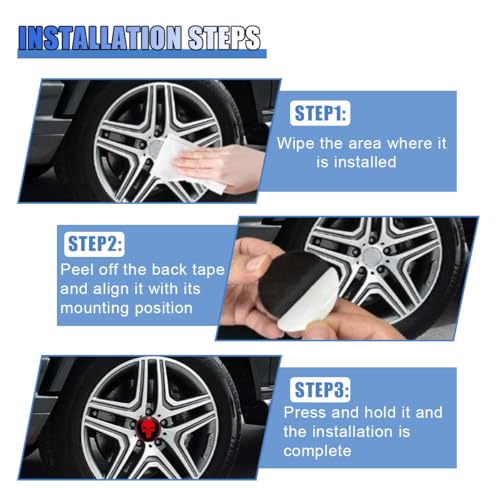 4PCS Skull Car Wheel Hub Center Cap Sticker, 2.2 Inch/56MM (Red) - color: Red