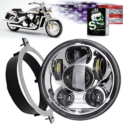 SLK-Lights VTX 5.75 inch Chrome Round LED Projector Daymaker Headlight with Bracket and Hardware - Easy to Install, Plug and Play Motorcycle Headlight for Honda VTX 1300, 1800 - color: Chrome