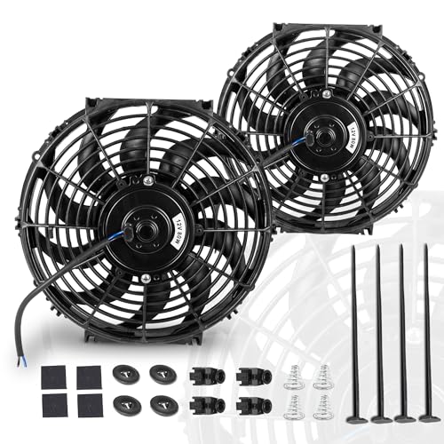12 Inch 12” Black Universal Electric Radiator Slim Fan 12V 80W High Performance Cooling Push Pull w/Mounting Kit 2PCS - size: 12” 2PCS