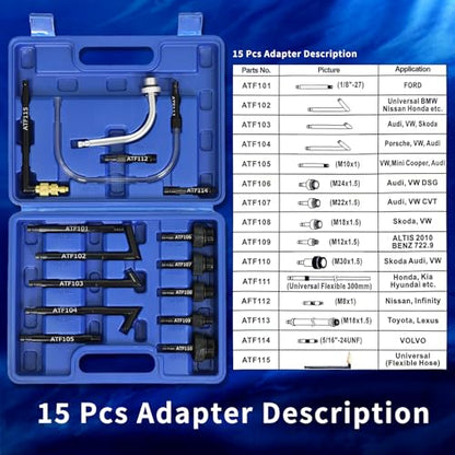 10L（2.64gal） Pneumatic Transmission Fluid Extractor and Dispenser-Transmission Fluid Pump with 15 Metal ATF Filler Adapters for Automotive Use,Transmission Fluid Transfer Pump