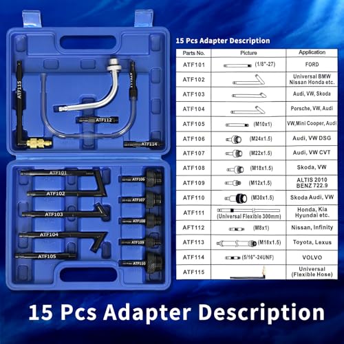 10L（2.64gal） Pneumatic Transmission Fluid Extractor and Dispenser-Transmission Fluid Pump with 15 Metal ATF Filler Adapters for Automotive Use,Transmission Fluid Transfer Pump