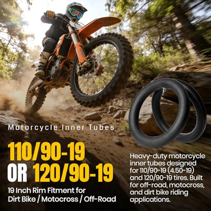 AR-PRO (2-Pack) 110/90-19 & 120/90-19 Heavy-Duty Motorcycle Inner Tubes, 3mm Thick Butyl Rubber Tubes, TR4 Valve Stem, Fits Off-Road, Motocross & Dirt Bike Tires - size: 110/90-19" (4.50 x 19), TR4 Valve