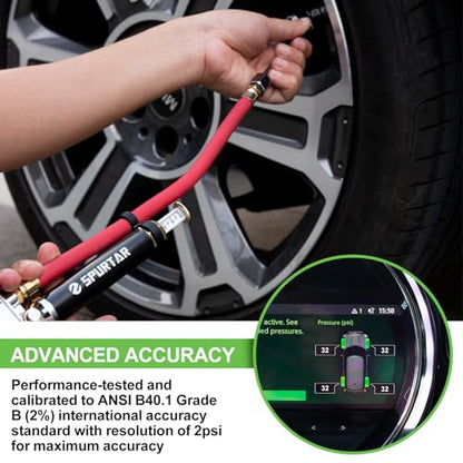 Spurtar 10-120 PSI Tire Pressure Gauge with Inflator Heavy Duty