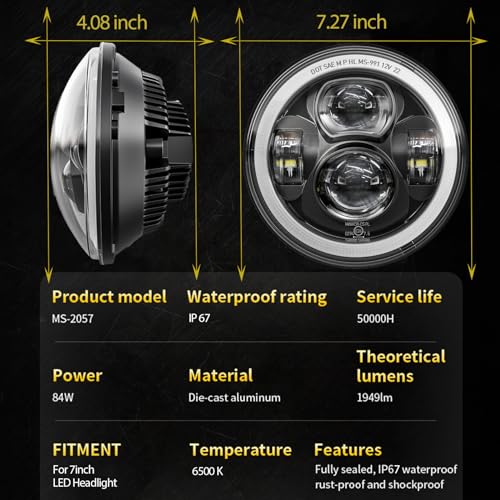 7 Inch Motorcycle LED Headlight 4.5" Fog Passing Lamps DOT Kit For Harley Davidson Fat boy Street Glide Road King Electra Glide Ultra Classic Heritage Softail Slim Deluxe 107 Yamaha Road Star V Star - size: 7 inch with Halo