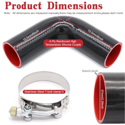 90 Degree Elbow Coupler Silicone Hose 4-Ply ID 2.25-inch(57mm) - size: 2.25 Inch