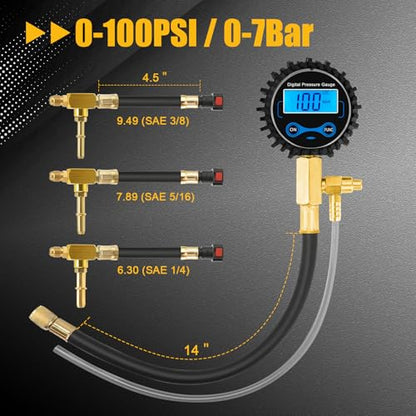 BETOOLL Digital Fuel Pressure Tester Kit - Fuel Pressure Gauge 0-300 PSI with 9.49,7.89,6.30 Fuel Line Fittings Automotive Test Tool Kit - size: Digital Fuel Pressure Test Kit