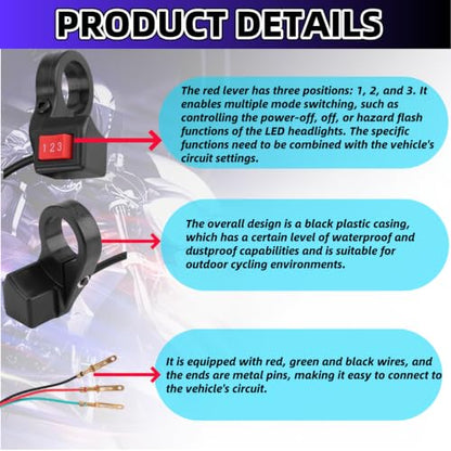 Electric Handlebar Switch 3 Speed Switch Ebike Mods，22mm 7/8in Motorcycle Handlebar Control Switch Module 3 Way Bike Switch for Ebike Electric Offroad Motorcycle Accessories(Line L:18.5'')