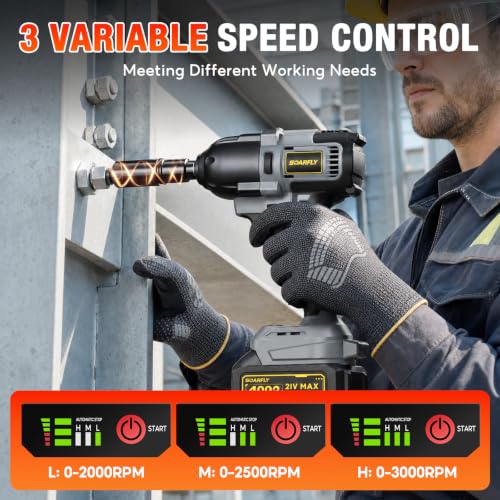 SOARFLY 1/2" Cordless Impact Wrench, 738 Ft-lbs (1000 N.m) Impact Gun - color: Black