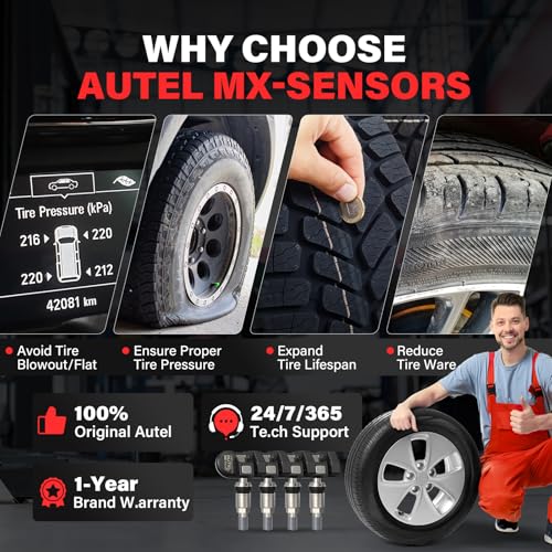 Autel MX-Sensor 2 in 1 (315MHz + 433MHz)(Press-in) 100% Cloneable TPMS Programmable Sensors for Tire Pressure Monitoring System(Metal Valves,Set of 4 Pieces)