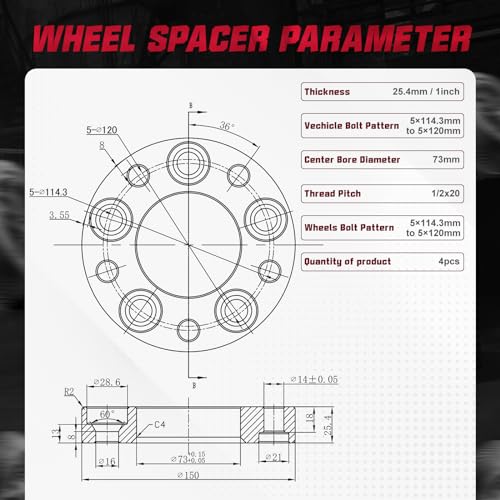 BDFHYK 5x114.3mm to 5x120mm Wheel Spacers 1 Inch for Jeep Ford 1983-2013 - size: 1 inch 5x4.75" to 5x4.5", style: Ford