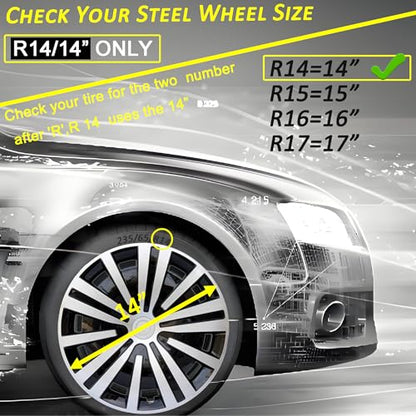14 inch Hubcaps ABS Replacement for Steel Wheel（Non-Alloy） Snap-on Set of 4 - color: BG-Silver-Black, size: 14-inch