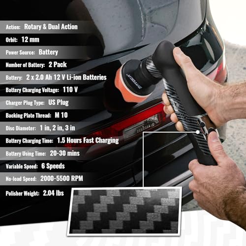 BATOCA S5 Cordless Mini Car Polisher Buffer Sander Rotary & Dual Action - color: All Black
