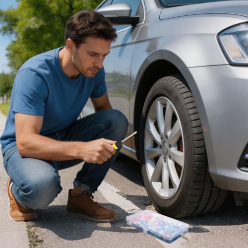 Linkstyle 100PCS Tire Repair Kit, Screw-in Tire Plug Set with 3 Sizes Rubber Plugs, Flat Tire Puncture Repair Screws for Car Truck Motorcycle SUV Roadside Emergency Fix with Screwdriver & Storage Case - size: 100PCS with 3 Sizes