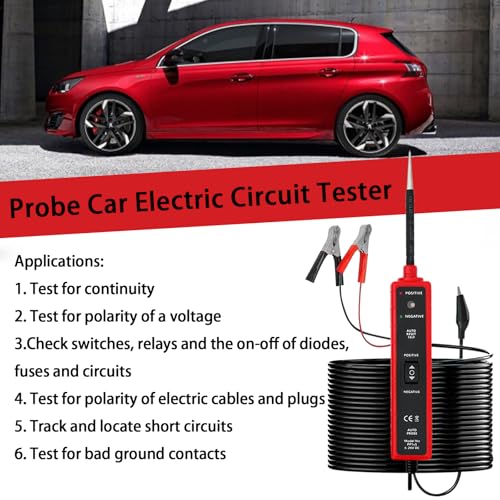 Circuit Tester Tool, 6-24V DC, Test Light with Short Circuit Detection, Polarity Identifier, Continuity Testing - color: Red
