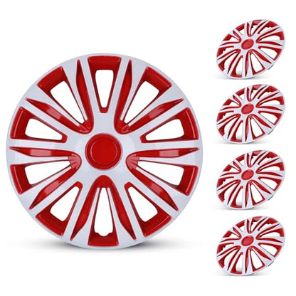 15 Inch Universal Hubcaps, Set of 4 R15 ABS Wheel Rim Cover - color: 5083-White & Red-15