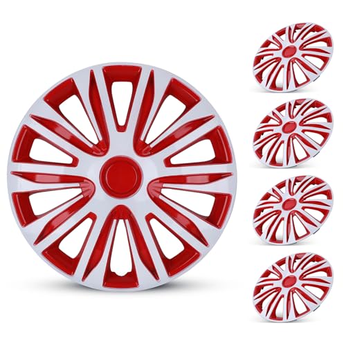 15 Inch Universal Hubcaps, Set of 4 R15 ABS Wheel Rim Cover - color: 5083-White & Red-15