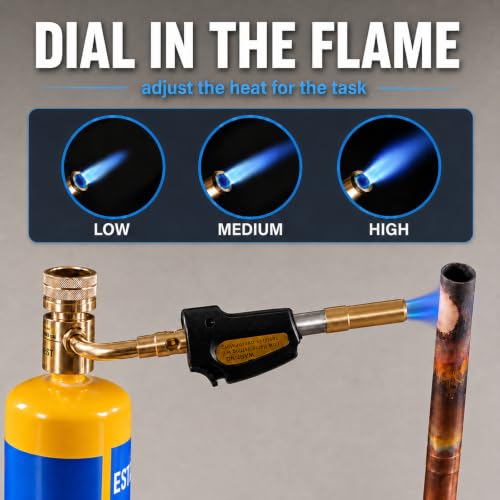 Propane Torch Head with Igniter, Adjustable Flame for Soldering - color: Black and Gold