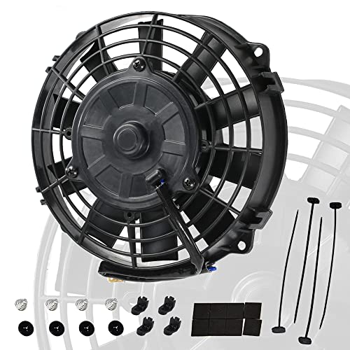 7" Electric Radiator Cooling Fan Assembly Kit with 12V 80W Motor Universal High Performance Slim Fan Push Pull Black - style: 7" Straight