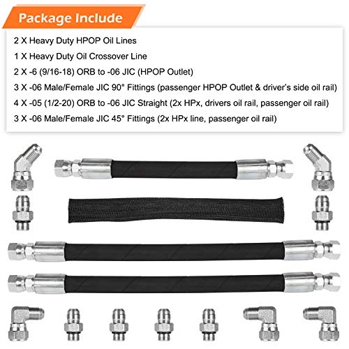 High Pressure Oil Pump HPOP Hoses Lines Kit & Crossover Line for 1999-2003 Ford 7.3L Powerstroke Diesel F250 F350 F450 F550 F650 F750 E350 E450 E550 Excursion YC3Z-9J323-E YC3Z-9J323-F F81Z-9J323-E - style: Hoses Lines Kit+Crossover Kit