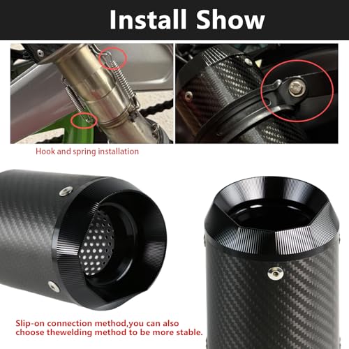 PACEWALKER Motorcycle Slip On Muffler, 2" Universal Carbon Fiber