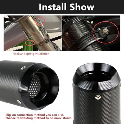 PACEWALKER Motorcycle Slip On Muffler, 2" Universal Carbon Fiber