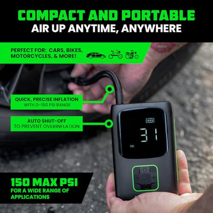 Rhino USA Portable Tire Inflator (150 PSI) Digital Air Compressor w/Gauge
