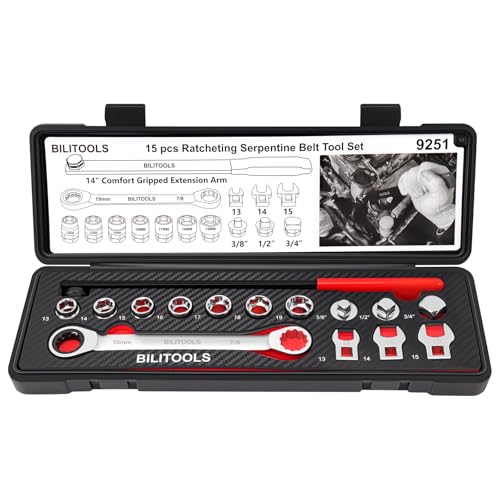 BILITOOLS 15-Piece Universal Ratcheting Serpentine Belt Tool Set - size: 19 mm & 22.2 mm