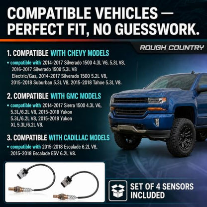 BBTO 4 Pcs Oxygen O2 Sensor Upstream Downstream Compatible with Chevy Compatible with GMC 4.3 5.3 6.2L Replace 234-4940 234-4974 12643708 12657188