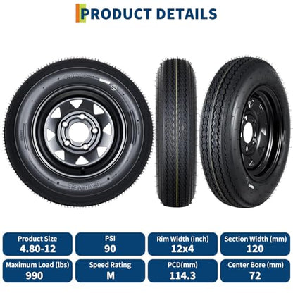 Garvee 2-Pack 4.80-12 4.80x12 Trailer Tires with 12" Rims - size: 4.80-12