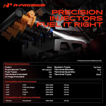 A-Premium Set of 8 Fuel Injectors Compatible with Ford, Mercury