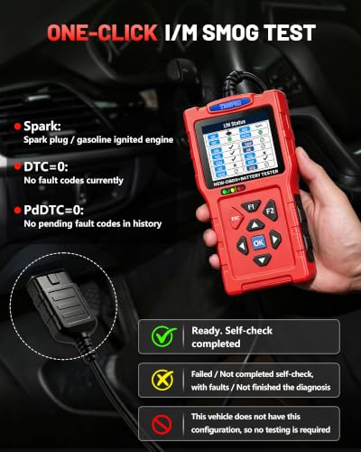 OBD2 Scanner and Battery Tester, 3-in-1 Car Code Reader with Cranking Test - color: T300PRO-RED