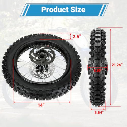 EOPOAYI 14" Wheel Rim 90/100-14 3.00-14 Rear Tire Assembly Compatible with 125cc 150cc Apollo TTR125 SSR KLX125 RM80 TaoTao DB17 Off Road Pit Dirt Bike Parts Brake Rotor 428 Chain 41T Sprocket - size: 14" Wheel with Rim+ Brake Disc + Sprocket