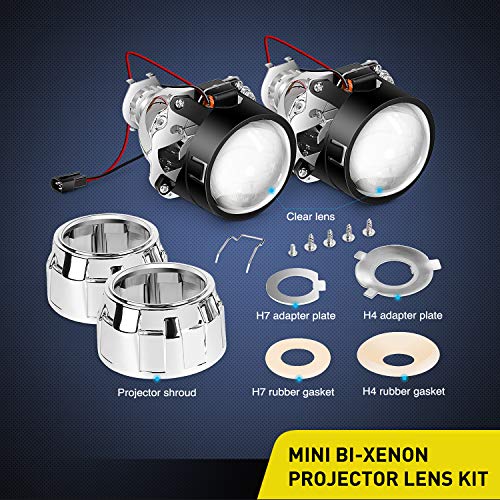 Nilight - 10041P 2.5" Mini Projector Lens for H1 Bulb Headlights Retrofit, Custom Headlamps Conversion:Chrome Shround,2 Years Warranty