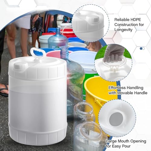 5 Gallon HDPE Oil Storage Container Automotive | - Leak Proof Translucent Plastic Carboy with Handle - ext. Dia. 11.5" x 14.75" H. - Made in USA - color: Translucent